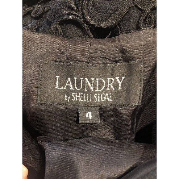 Laundry by Shelli Segal Sz 4 Long Black Gown Formal Maxi Suit Dress Crochet Lace - Picture 10 of 11